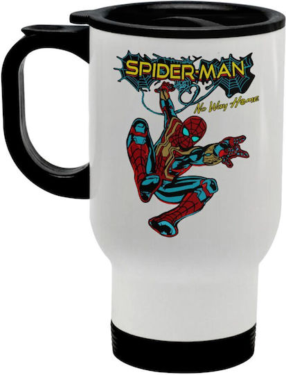 Koupakoupa Stainless Steel Thermos Bottle 450ml White with Handle and Straw