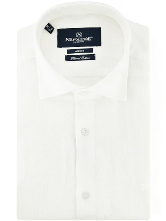 Monte Napoleone Men's Shirt Long Sleeve Linen White