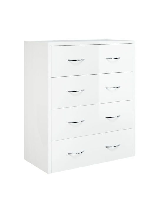 Wooden Chest of Drawers with 4 Drawers Λευκό Γυαλιστερό 60x30.5x71cm