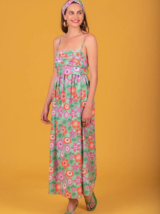 Chaton Sommer Midi Kleid Grün