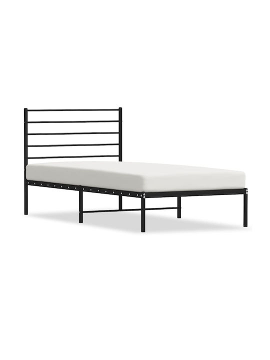 Κρεβάτι Μονό Μεταλλικό Μαύρο με Τάβλες για Στρώμα 80x200cm