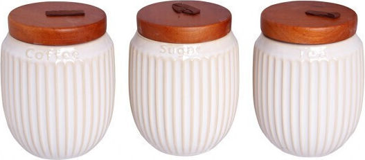 Melina's Collection Set 3buc Borcane pentru Maro cu capac Ceramică Alb