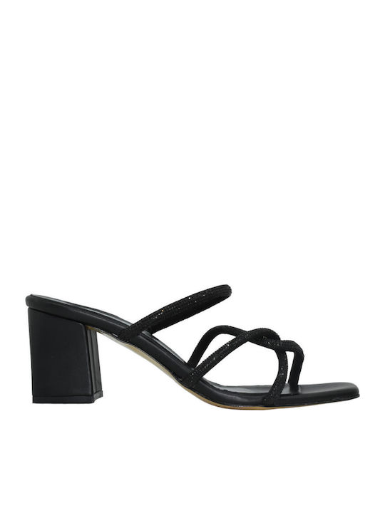 Leder Sandalen mit Strass Schwarz