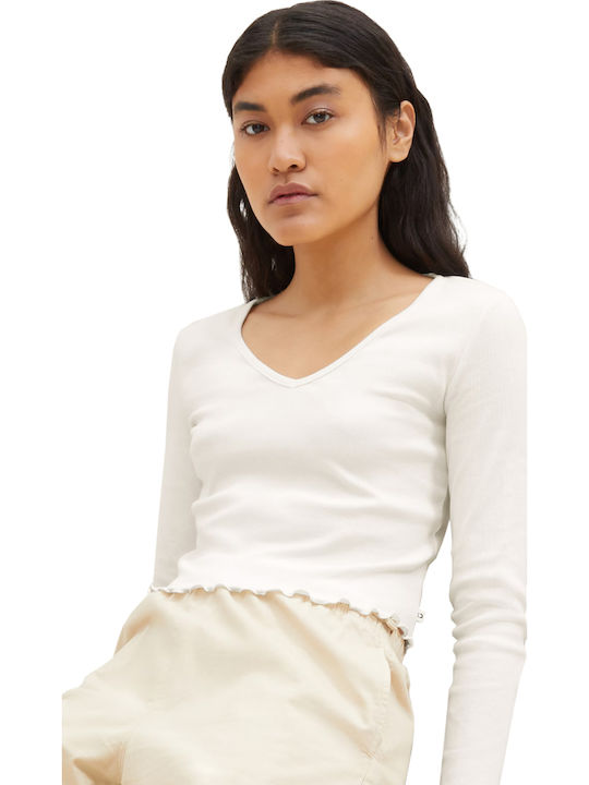 Tom Tailor Damen Crop Top Langarm Beige