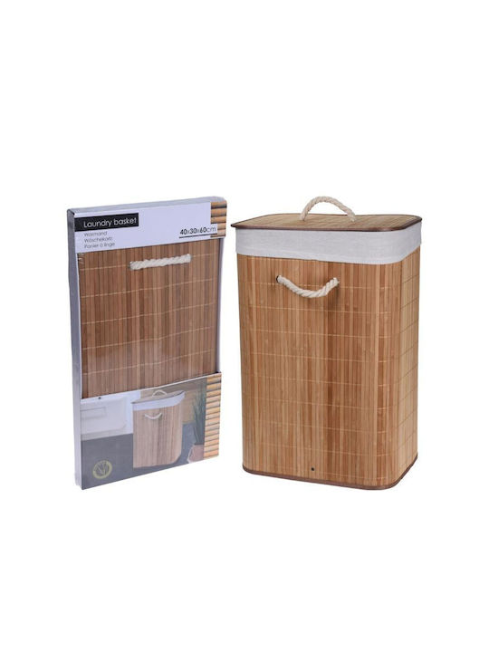 Aria Trade Collapsible Bamboo Laundry Basket with Lid 40x30x60cm Brown