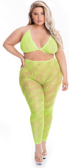 Pink Lipstick Lingerie Sexy Σετ Εσωρούχων με Διαφάνεια Πράσινο Plus Size 2τμχ