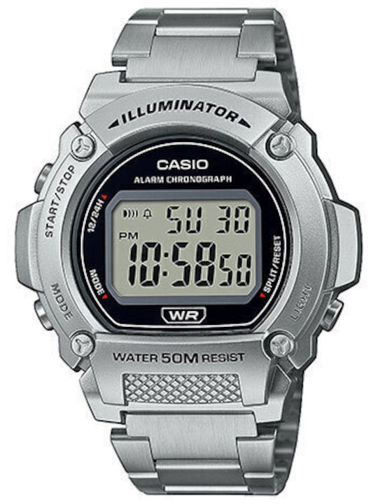Casio Ψηφιακό Ανδρικό Ρολόι 47mm Μπαταρίας με Ασημί Καουτσούκ Λουράκι