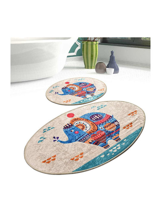 Chilai Home Rutschfest Set Badematten Synthetisch,Polyester/Cotton/Leather Oval 359CHL2395 Mehrfarbig 2Stück