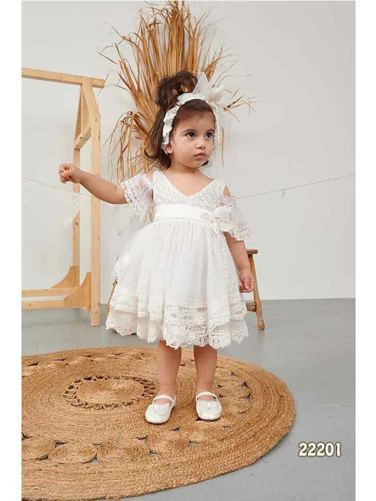 Bonito Baby White Baptism Clothing Set with Hair Accessories & Dress made of Tulle 2pcs