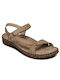 Leather Women's Flat Sandals in Tabac Brown Color