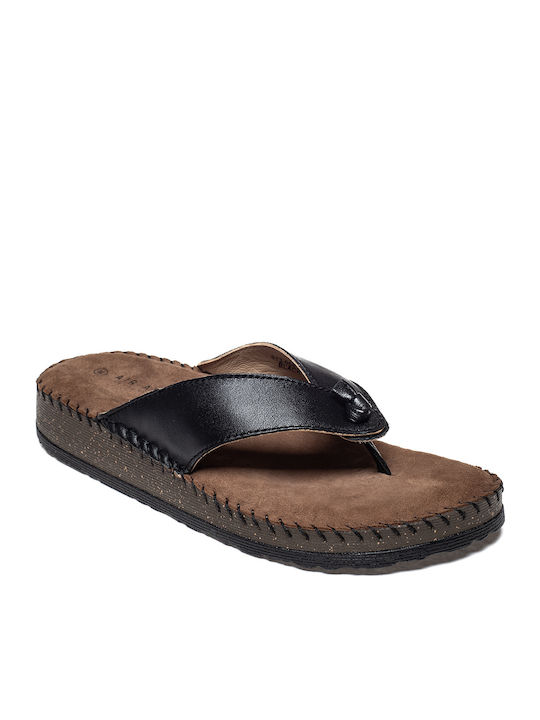 Leather Women's Flat Sandals in Black Color