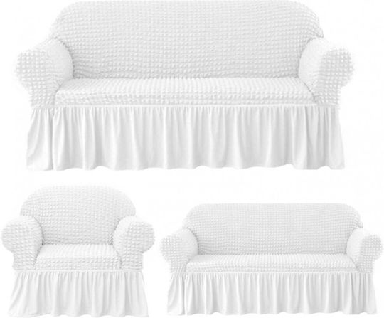 Set Huse Elastice pentru Scaune Alb 3buc SET-321-WHITE