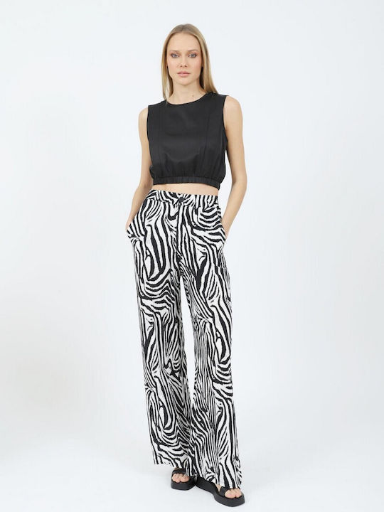 Doca Women's Fabric Trousers with Elastic Leopard Black