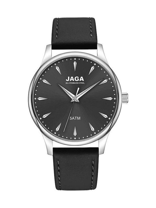 Jaga Men's Watch 41mm Battery with Black Leather Strap