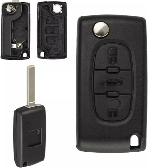 Foldable Car Key Shell with Blade with 3 Buttons for Citroen / Peugeot