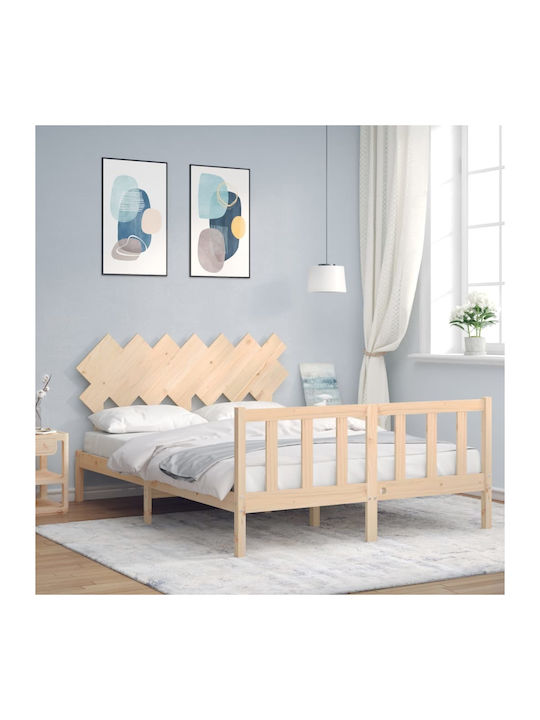 Κρεβάτι Διπλό από Μασίφ Ξύλο Φυσικό με Τάβλες για Στρώμα 140x200cm