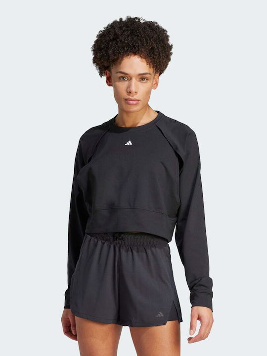 Adidas Power AEROREADY Cropped Γυναικείο Φούτερ Μαύρο