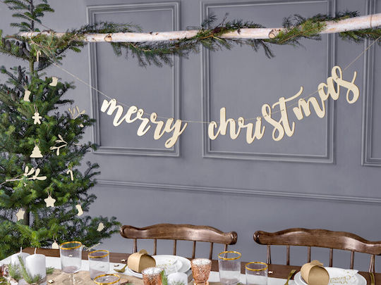 Χριστουγεννιάτικη Γιρλάντα Merry Christmas Ξύλινη Χρυσή 87x17cm