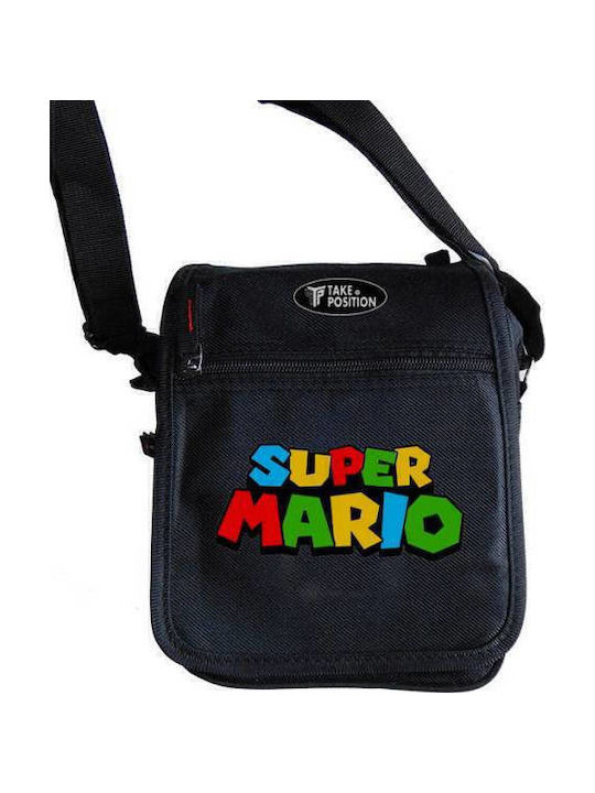 Super Mario Logo Ανδρική Τσάντα Ώμου / Χιαστί Μαύρη