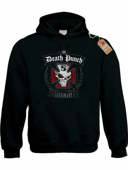 Rock Deal Five Finger Death Punch Φούτερ με Κουκούλα Μαύρο Βαμβακερό