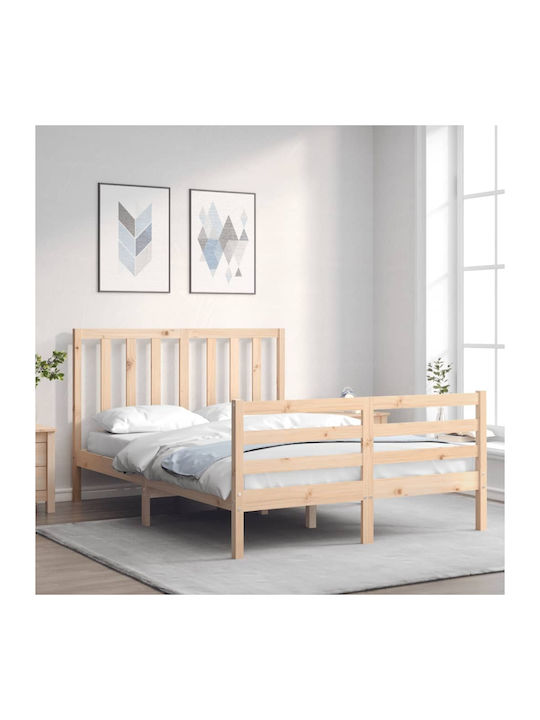 Κρεβάτι Διπλό από Μασίφ Ξύλο Καφέ / Φυσικό για Στρώμα 140x200cm
