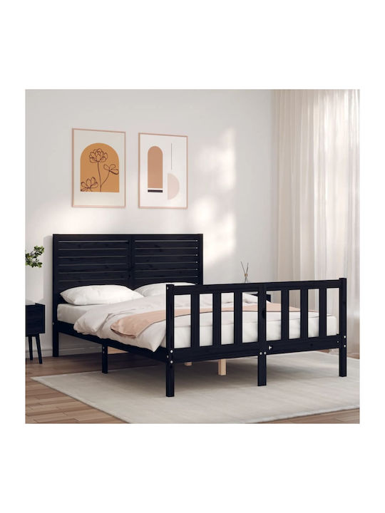 Κρεβάτι Διπλό από Μασίφ Ξύλο Μαύρο για Στρώμα 140x190cm