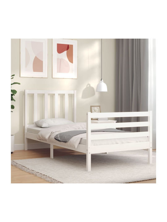Κρεβάτι Μονό από Μασίφ Ξύλο Λευκό για Στρώμα 100x200cm