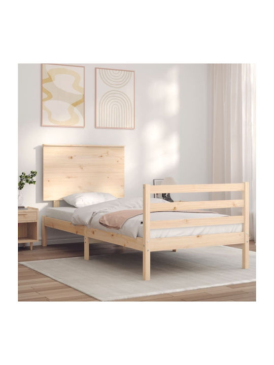 Κρεβάτι Μονό από Μασίφ Ξύλο Φυσικό για Στρώμα 100x200cm