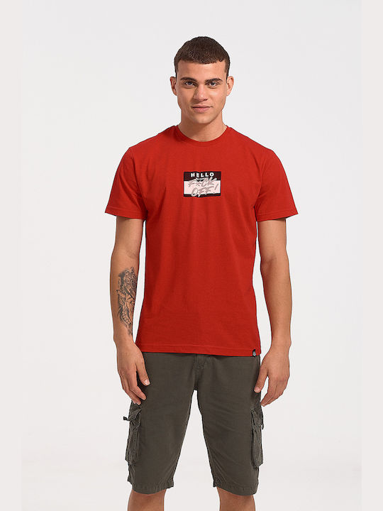 Cotton4all 23 T-shirt Bărbătesc cu Mânecă Scurtă Roșu