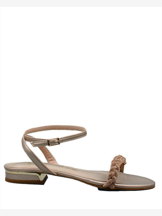 Leather Women's Flat Sandals with Strap Satur Bronze