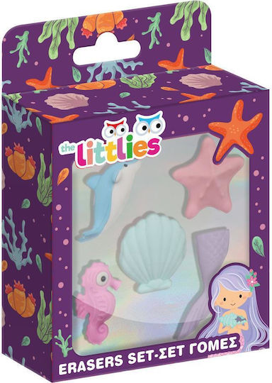 The Littlies Σετ Γόμες για Μολύβι 4τμχ Γαλάζιες Ζωάκια Θάλασσας