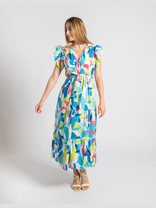 InShoes Summer Maxi Dress Wrap with Ruffle Blue