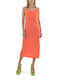 Studio 83 Καλοκαιρινό Midi Βραδινό Φόρεμα Σατέν Πορτοκαλί