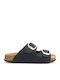Leather Women's Flat Sandals in Black Color