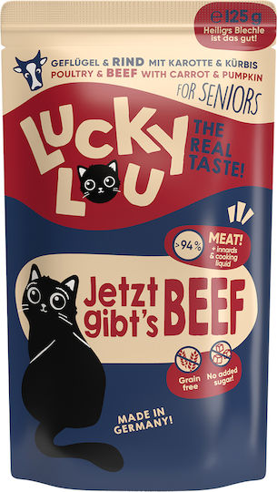 Lucky Lou LifeStage Wet Food for Senior Cats in Pouches with Beef and Poultry Grain-Free 125gr