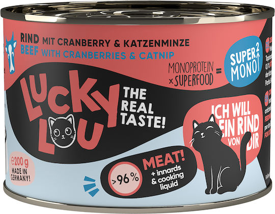 Lucky Lou SuperMono Υγρή Τροφή για Ενήλικες Γάτες σε Κονσέρβα με Βοδινό χωρίς Σιτηρά 200gr
