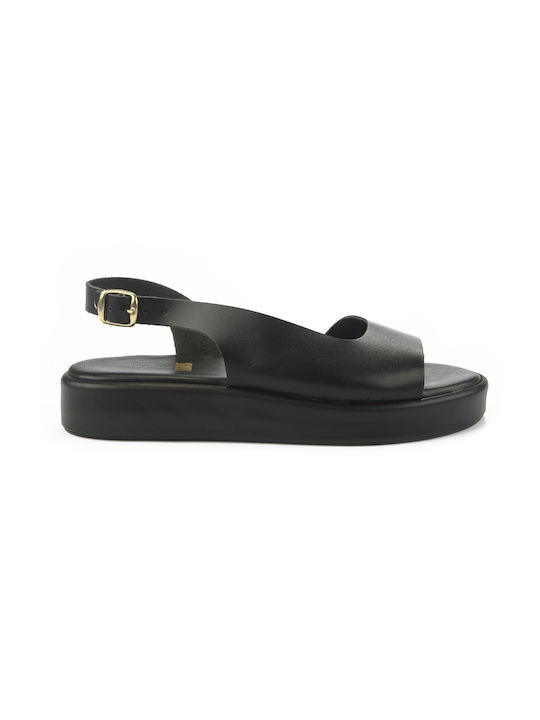 Fshoes Flatforms Leather Women's Sandals with Ankle Strap Black