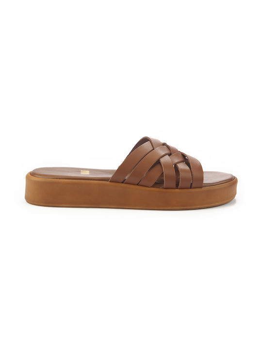 Fshoes Leather Crossover Women's Sandals Tabac Brown