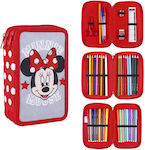 Disney Minnie Mouse Star Pencil Case Full with 3 Compartments Red