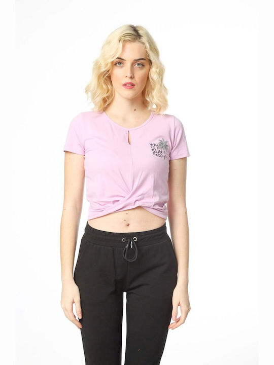 Paco & Co Women's Summer Crop Top Short Sleeve Pink