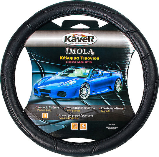 Kaver Auto-Lenkradabdeckung mit Durchmesser 38cm Synthetisch Schwarz mit Schwarzer Naht