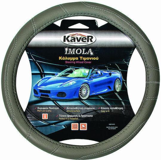 Kaver Κάλυμμα Τιμονιού Αυτοκινήτου με Διάμετρο 38εκ. Συνθετικό Γκρι με Γκρι Ραφή