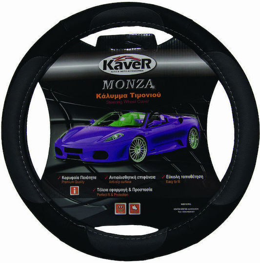 Kaver Husă Pentru Volan Auto Cu Diametru 38cm Material Sintetic Negru Cu Cusătura Neagră
