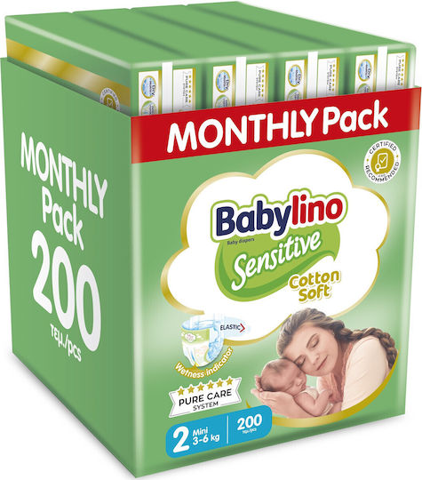 Babylino Tape Diapers Sensitive Cotton Soft Monthly Pack No. 2 for 3-6 kgkg 200pcs