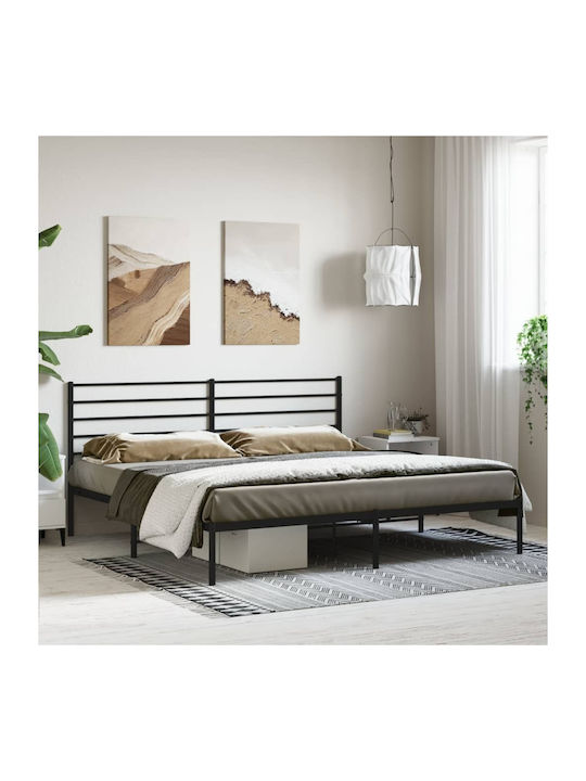 Bed King Size Metal Black with Slats for Mattress 180x200cm