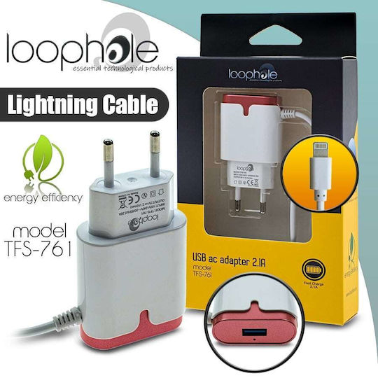 Loophole Ladegerät mit integriertem Kabel mit USB-A Anschluss Blitzschlag 10W Rots (TFS-761)