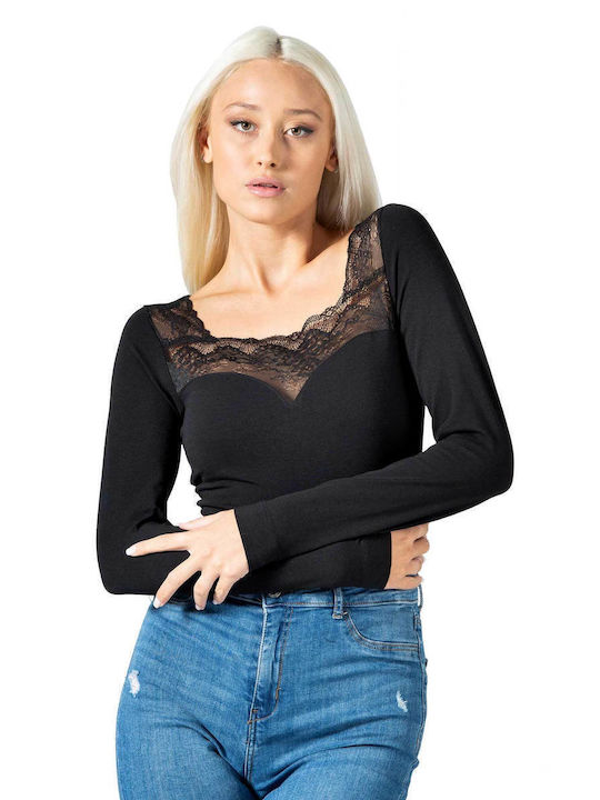 Women's Long Sleeve Cotton Turtleneck T-Shirt Black