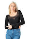 Women's Long Sleeve Cotton Turtleneck T-Shirt Black