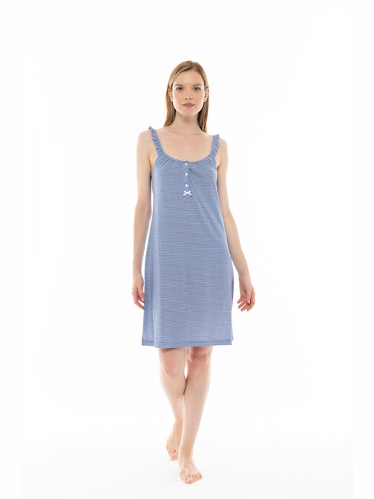 Pink Label Summer Cotton Women's Nightdress Light Blue