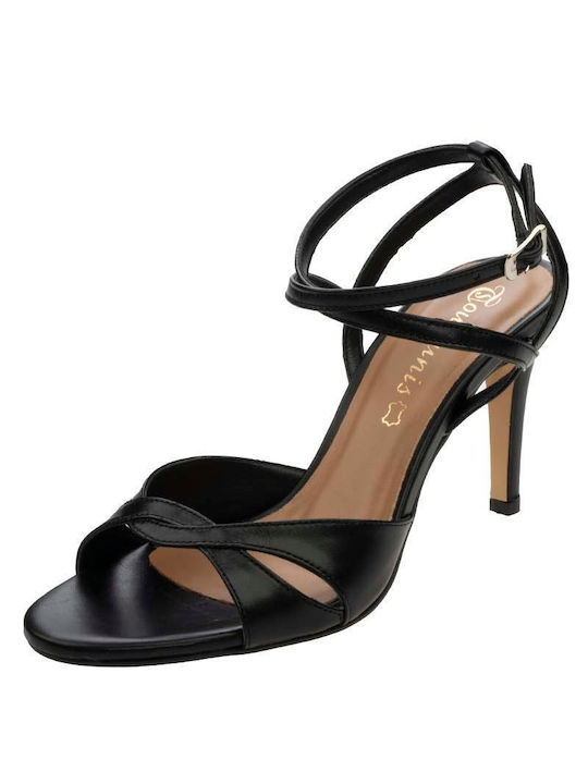 Divide Leather Women's Sandals Black with High Heel